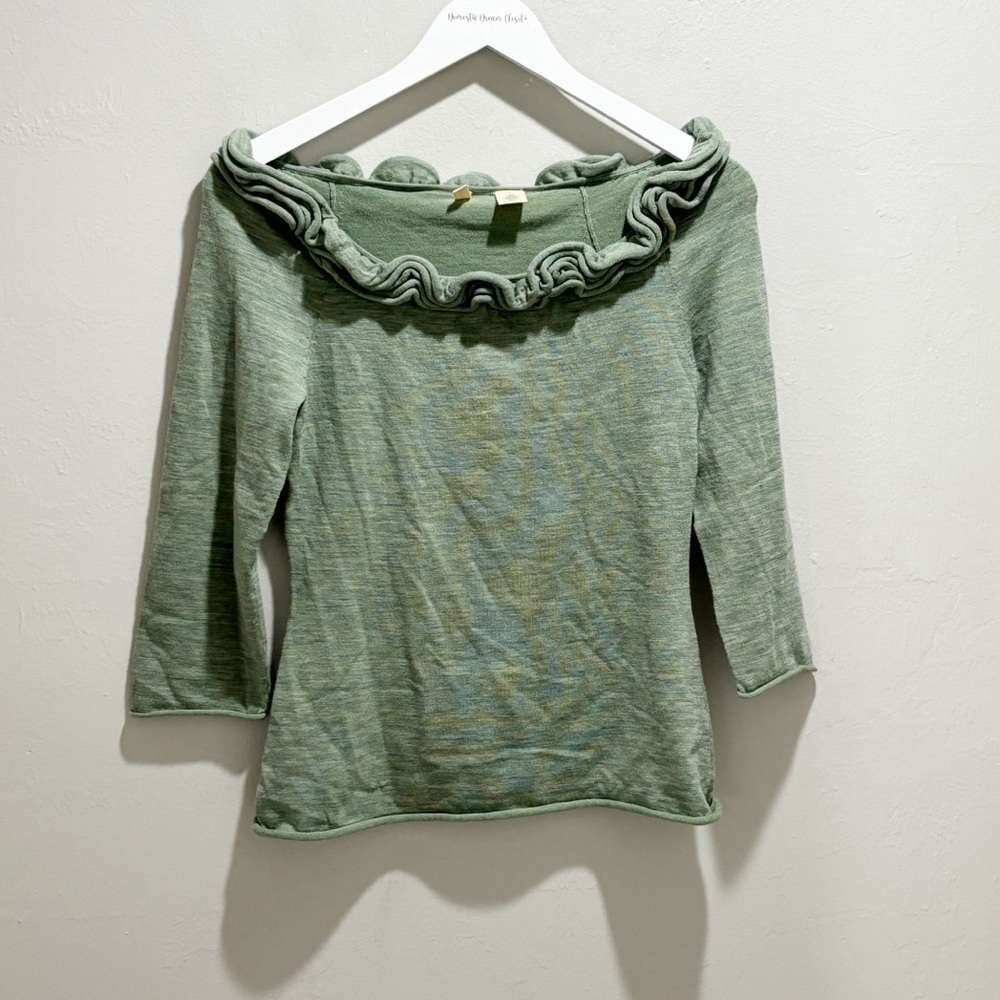ANTHROPOLOGIE MOTH Women’s Green Ruffled Neckline NEW DAY HAZE Sweater Size S
